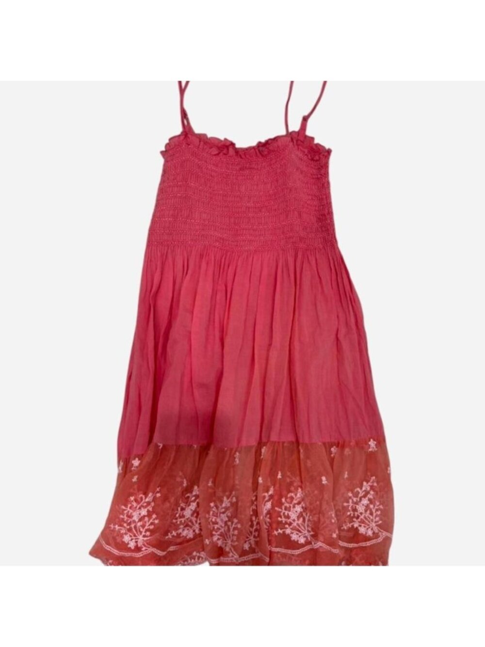 Pink vintage smocked dress with lace detail